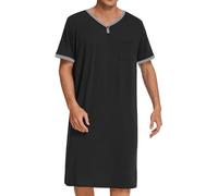 Maeau Night Shirt Pajamas Men Summer Nightgown Long Bathrobes Nightshirt Short Sleeve Loungewear Loose Grey M