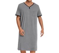 Maeau Nightgown Mens Nightshirt Summer Lightweight Nightwear Loose Soft Sleepwear for Home Room Grey L
