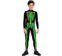 Maeau Skeleton Halloween Costume Kids Skeleton Jumpsuit Outfit Child Long Sleeve Playsuit Boys Skull Bodysuit Green 10-11 Years