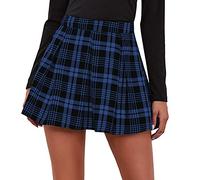 Maeau - Skirt Women Pleated Skirt Plaid A-line Skirt Short Mini Skater Skirt High Waist Classic Vintage Skirt for Daily Party Date - XL - Blue