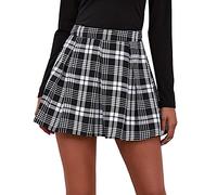 Maeau - Skirt Women Pleated Skirt Plaid A-line Skirt Short Mini Skater Skirt High Waist Classic Vintage Skirt for Daily Party Date - XL - Black