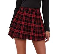 Maeau - Skirt Women Pleated Skirt Plaid A-line Skirt Short Mini Skater Skirt High Waist Classic Vintage Skirt for Daily Party Date - XL - Red