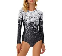 Maeau - Surf Clothing Women's Swimsuit One Piece Sports Rash Guard Long Sleeve Swimwear Classic Bikini Sun Protection Wetsuit Swimsuit Zipper Printed for Beach Surf, Black, XL