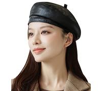 Maeau - Visor Newsboy Cap Women Beret Cap Elegant PU Leather Cabbie Cap Vintage Painter Hat Baker Boy Hats Peaked Winter Hat - Black