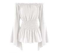 Maeau Women Renaissance Blouses Steampunk Top Retro Shirt XXL White