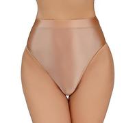 Maeau Women Shiny Oily Thong Panties Seamless Underwear Stretchy Briefs G-Strings Knickers Invisible Hipster Panties Ladies Lingerie M L XL XXL XXL Brown