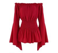 Maeau Women Steampunk Blouse Gothic Renaissance Tops Off Shoulder Vintage Victorian Shirt Medieval Pirate Red