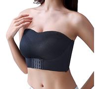 Maeau Women Strapless Front Buckle Lift Bra No Wire Invisible Bandeau Bra Seamless Wrapped Breast Bra with Convertible Bra Straps Black XL