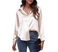 Maeau - Womens Button Down Shirts Satin Shirt Blouse Work Top Long Sleeve Silk Shirt Elegant Blouse Ladies Office Tops