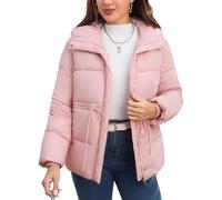 Maeau Womens Cropped Jackets Winter Coat Long Sleeve Puffer Jacket Short Warm Y2K Quilted Coat Hooded Padded 3XL Pink