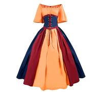 Maeau Women's Medieval Party Dress Vintage Victoria Party Dress Waist Belt Lace Maxi Dress for Festival XL