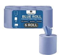 Maecena Centrefeed Blue Rolls - 2 Ply 6 Pack Embossed Pattern Paper Towels - Strong and Absorbent Tissue Paper Roll - UK Supplier Perfect for Commercial and Kitchen Use