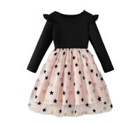 Mädchen Kleider Pailletten Tüll Kleid Kinder Lang Ärmel Prinzessin Kleid Party Kids Kleid Schwarz