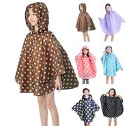 Mädchen Regenponcho Wasserdicht EVA Regenmantel mit Kapuze Knöpfen Wiederverwendbar Regencape Süße Muster Regenjacke für Outdoor Abenteuer Wandern Camping Schule (Coffee, 5-8 Years)