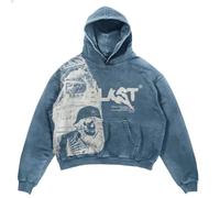 MAEHARRT Mens Retor Skull Blast Print Pattern Hoodie Retro Y2K Grunge Hoodies Gothic graphic top, Blue