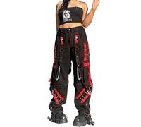 MAEHARRT Women Y2k Pants Goth Punk Emo Baggy Bell Bottom Jeans Y2k Wide Leg Grunge Pants Hip Hop Clothes, Black, M