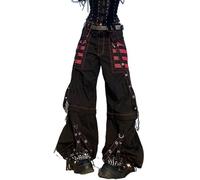 MAEHARRT Women Y2k Pants Goth Punk Emo Baggy Bell Bottom Jeans Y2k Wide Leg Grunge Pants Hip Hop Clothes, Black, Large