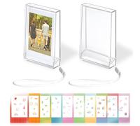 MaehSab 2 Pack 2x3 Mini Photo Case, Picture Holder Storage Box Fits for 3 inch Photo Organizer, Clear Small Film Holder with 5 Sheet Cute Sticker, Photo Protective Case with Wrist Lanyard for Travel