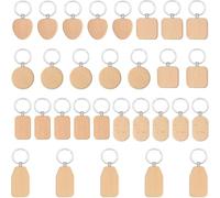 MaehSab 30 Pcs Wood Keychain Blanks, 6 Kinds Shape Wood Engraving Blanks Key Chain, Unfinished Wooden Key Tag for DIY Gift Crafts Christmas