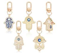 MaehSab 5 Pcs Hamsa Hand Evil Eye Keychains, Gold Hand Protection Key Charm Evil Eye Pendants Good Lucky Charms Keyring for Car Key Ring Bag Purse Accessories (5 Styles)