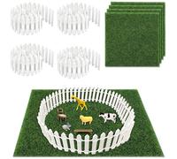 MaehSab 8 Pieces Fairy Fence Miniature Garden Ornament Set, 4 Pcs 35 Inch White Wood Picket Fence with 4 Pcs Fake Grass 6 x 6 Inches for Dollhouse Home Garden Miniature Ornament DIY Decoration