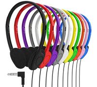 Maeline Bulk Classroom Headphones for Students, 10 Pack On-Ear Wired Headsets, Adjustable, Lightweight, 3.5mm Plug, School Testing, Library, Travel, Labs - Multi Color