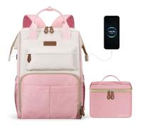 Maelstrom Laptop Backpack for Women Men,Travel Backpack Fits 15.6-17.3 Inch Laptop,Work Bag with Insulated Lunch Box for Nurse, Office, Teacher (Pink-beige)