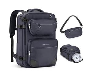 Maelstrom Travel Backpack for Men Women, Large Carry on Backpack for Traveling on Airplane, with Fashion Belt Bag, Waterproof Business Casual Luggage Daypack fit 17” Laptop-Dark Grey