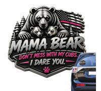Mäma Beâr Metal Car Emblem - Vehicle Badge | Pink Stripe Decal | "Don't With My " Design, Rainproof Waterproof Metal, Auto Tailgate Bumper Sticker for Truck, SUV & Motorcycle