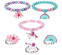 Maeoetty Girls Colourful Unicorn Bracelets,Children's Rainbow Unicorn Rings, Girls Jewellery Set, Christmas Stocking Filler Set - B