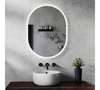 MAERTS-E Oval LED Bathroom Mirror 600x1000mm Vertical or Horizontal 2 Touch Buttons Separate for 3 Lights Temperature Brightness and Demister Wall or Touch Switch Control