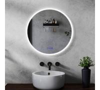 Maerts-E Round Led Bathroom Mirror With Bluetooth Speakers 700mm 3 Colour Dimmable Lights Memory Demister Touch/wall Switch Control