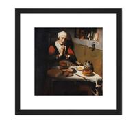Maes Old Woman Saying Grace The Prayer Without End 8X8 Inch Square Wooden Framed Wall Art Print Picture with Mount Artery8 Black One Size