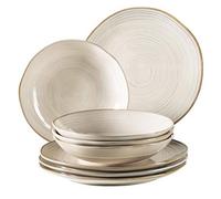 MÄSER 931371 Series Nottingham Vintage Plate Set for 4 People, 8-Piece Dinner Service with Dinner Plate and Soup Plate in Irregular Round Retro Look, Stoneware, Beige