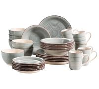 MÄSER 931612 Bel Tempo II 30-Piece Vintage Crockery Set for 6 People, Hand-Painted Ceramic Crockery Set in Blue, Stoneware, Smoke Blue