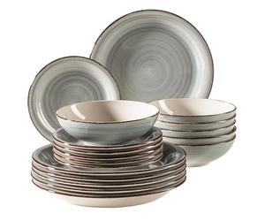 MÄSER 931875 Bel Tempo II, Plate Set for 6 People in Modern Vintage Look, 18-Piece Dinner Service, Hand-Painted Ceramic Tableware Service, Stoneware, Smoke Blue