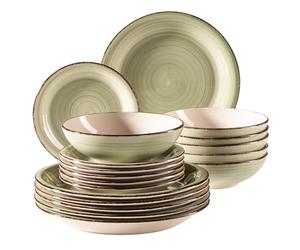 MÄSER 931876 Bel Tempo II, Plate Set for 6 People in Modern Vintage Look, 18-Piece Dinner Service, Hand-Painted Ceramic Tableware Service, Stoneware, Green