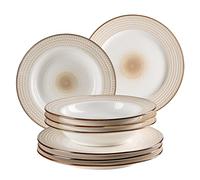 MÄSER 931943 Prospero Premium Dinner Service for 4 People in Catering Quality, 8-Piece Modern Plate Set in Unique Vintage Style, White, Durable Porcelain