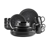 MÄSER 934108 Filippa Series Ceramic Crockery Set for 4 People, Modern 16-Piece Combination Crockery Set; Plates, Bowls and Cups with Reactive Glaze in Grey and Black, Stoneware, Black