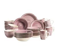 MÄSER Bel Tempo II 30-Piece Vintage Crockery Set for 6 People Hand-Painted Ceramic Crockery Set Stoneware Berry