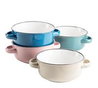 MÄSER Maila Colourful Soup Cups Set for 4 People Made of Ceramic in Enamel Look, Soup Bowls with Handle in Vintage Design, Stoneware, Petrol/Dusky Pink/Beige/Dark Blue