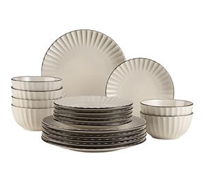 MÄSER Osita Retro 931967 Series Dinner Service for 6 People with Wave Shape, 18-Piece Round Tableware Set with Dinner Plate, Dessert Plate and Cereal Bowl, Dinnerware Set, Stoneware, Cream White