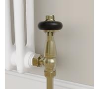 Maesta Antique Brass Traditional TRV Angled Thermostatic Radiator Valves With Lockshield