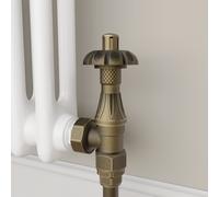 Maesta Antique Brass Traditional TRV Angled Thermostatic Radiator Valves With Lockshield