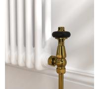 Maesta Brushed Brass Traditional TRV Angled Thermostatic Radiator Valves With Lockshield