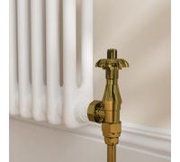 Maesta Brushed Brass Traditional TRV Angled Thermostatic Radiator Valves With Lockshield