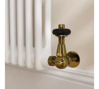 Maesta Brushed Brass Traditional TRV Corner Thermostatic Radiator Valves With Lockshield