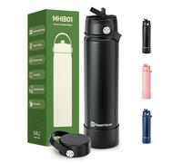 Maestri House 750ml Insulated Water Bottle, Leakproof Bottle with 2 Lids (Straw & Spout), Keep 10H Hot 24H Cold, BPA-Free, Stainless Steel Bottle for Gym Travel Cycling (Black)