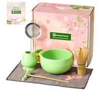 Maestri House Matcha Whisk Set, 7 Pcs of Ceramic Matcha Kit, Includes Matcha Bowl, Matcha Whisk and Holder, Tea Scoop, Scoop Rest, Steel Sifter and Tea Cloth - Gift for Matcha Lovers and Family-Green