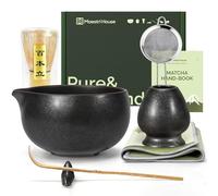 Maestri House Matcha Whisk Set, 7 Pcs of Ceramic Matcha Kit, Includes Matcha Bowl, Matcha Whisk and Holder, Tea Scoop, Scoop Rest, Steel Sifter and Tea Cloth - Gift for Matcha Lovers and Basalt Black
